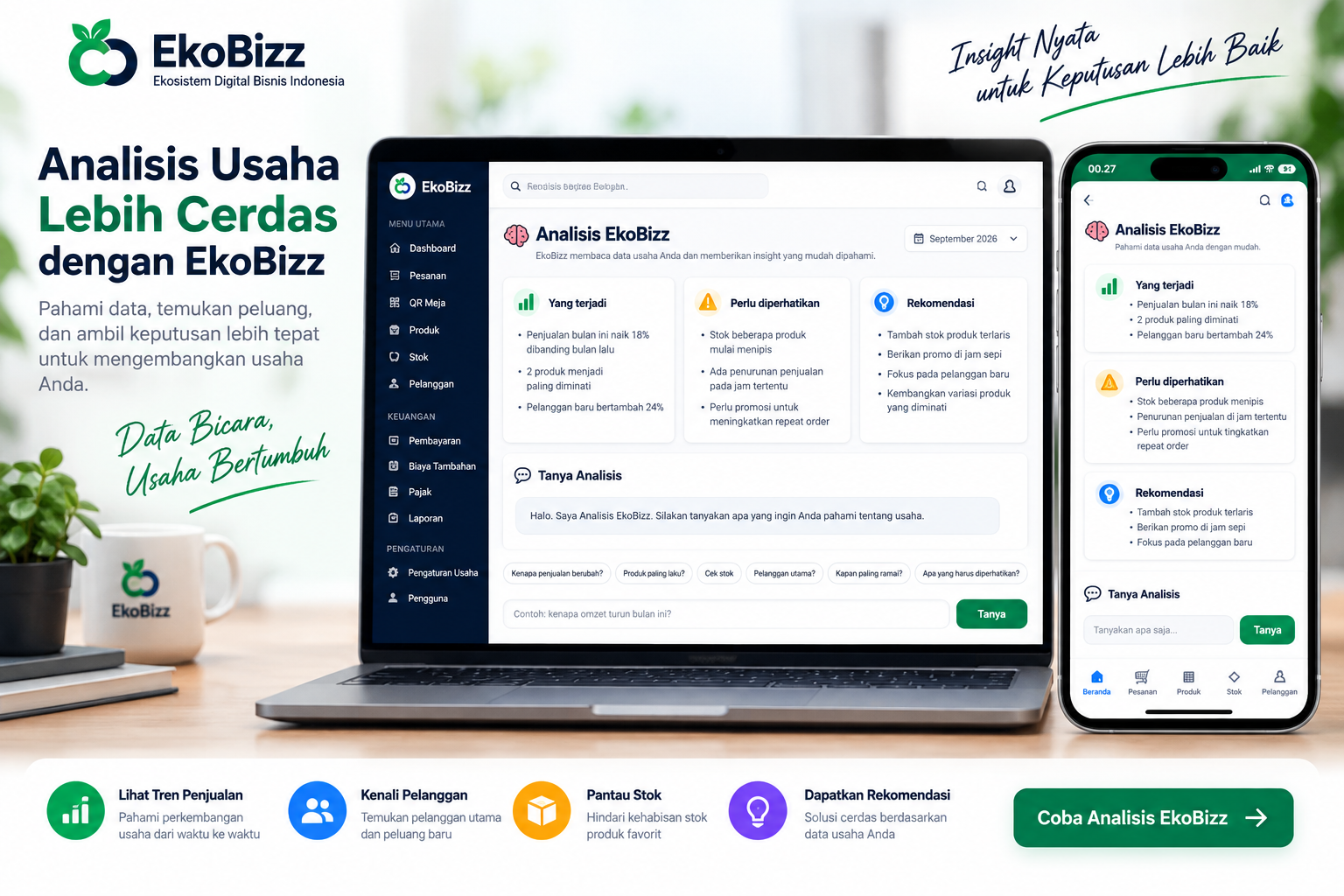Tampilan Analisis EkoBizz desktop dan mobile